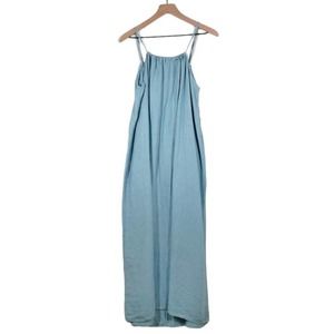 NEW Beacon Cove 100% Linen Maxi Dress M Aqua Blue NWT